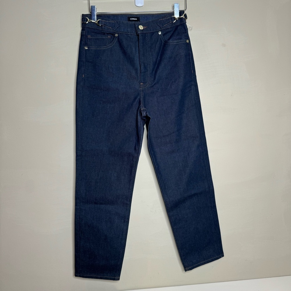 EXPRESS Mom Jeans Super High Rise Dark Wash Blue Stretch Denim size 4 NWOT